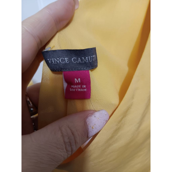 Vince Camuto One Shoulder Knoted Draped Textured Yellow Blouse - Picture 9 of 12